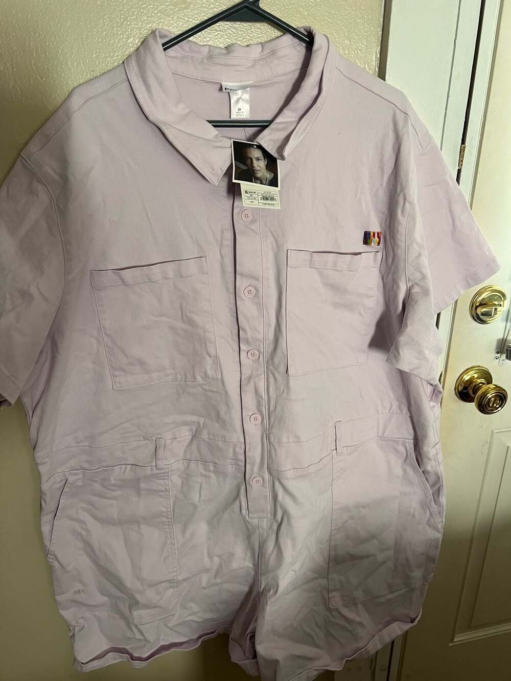 PRIDEO Short Sleeve Utility Romper Size 2X Light Purple